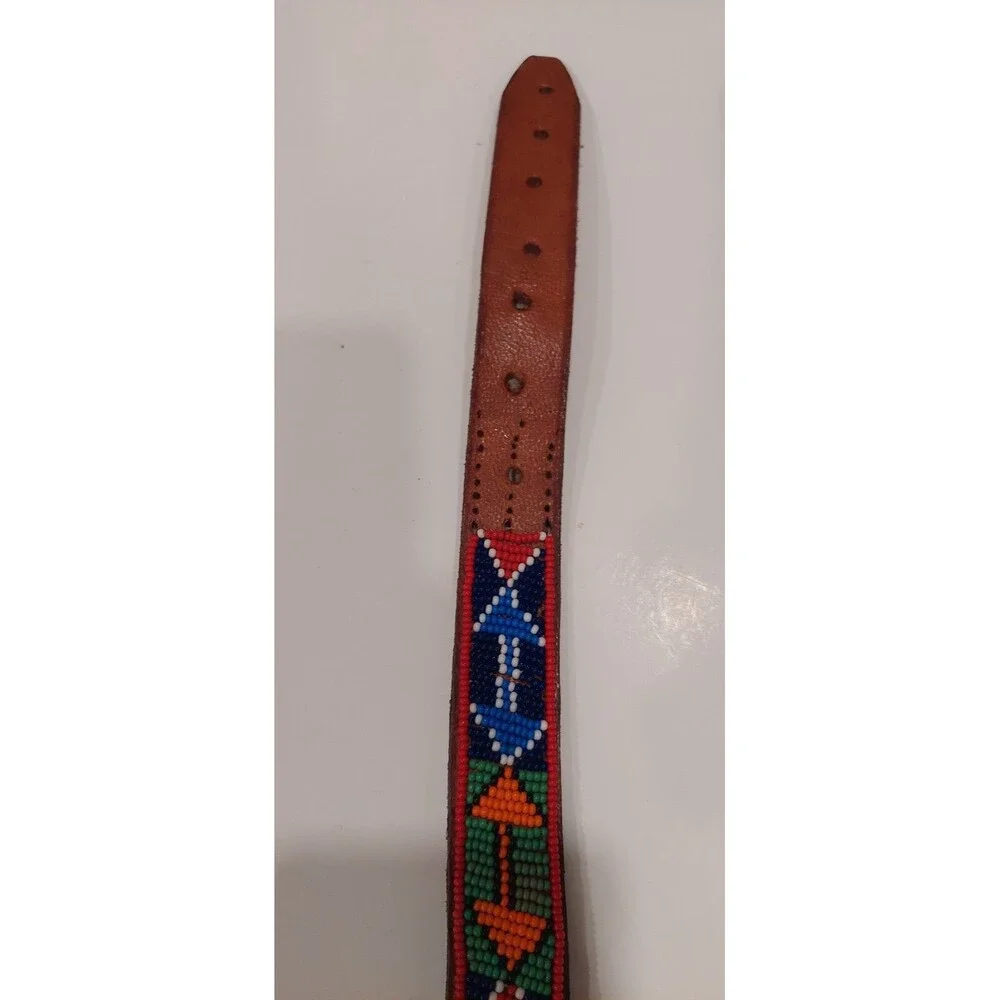 Colorful Beaded Maasai Chungwa Heandcrafted Leather Belt 38